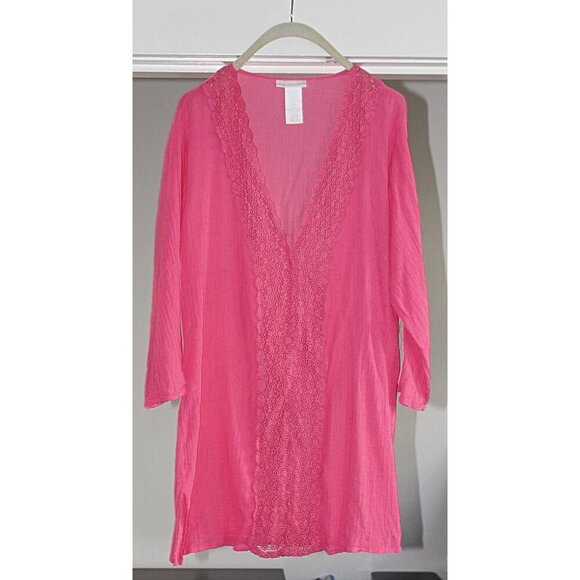 La Blanca - Crinkle Crepe Swim Cover with Embroidery, Barbie Pink, Large. - Picture 1 of 8